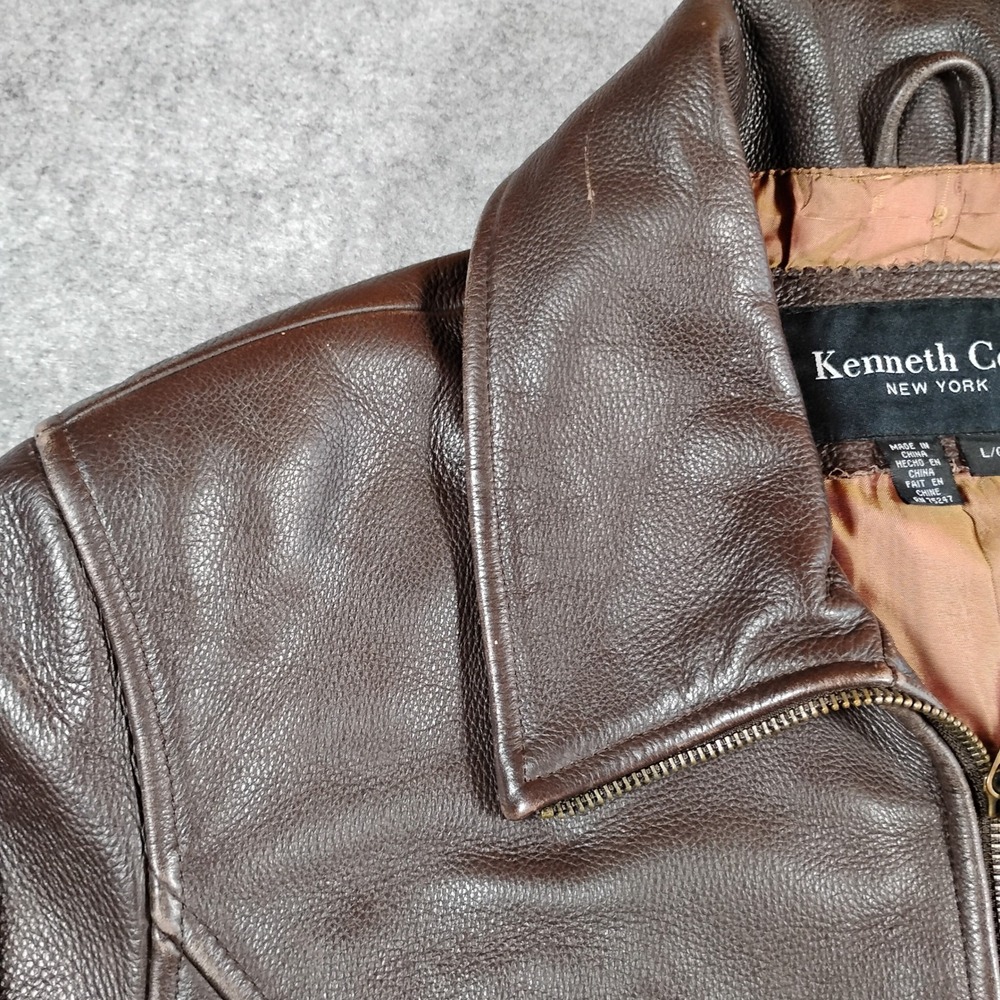 Kenneth Cole New York Womens Brown Leather Full Zip Moto Jacket Size Large L - Picture 3 of 15